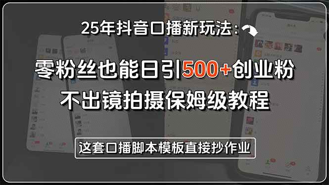 （15384期）25年抖音口播新玩法：零粉丝也能日引500+创业粉，不出镜拍摄保姆级教程…-赚钱网