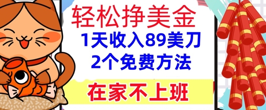 在家不上班，轻松挣美金， 1天收入89美刀，2个免费方法，懒人捡钱-赚钱网