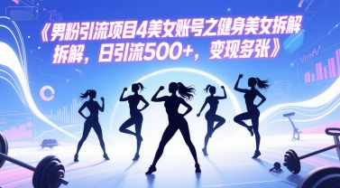 男粉引流项目4美女账号之健身美女拆解，日引流500+，变现多张-赚钱网