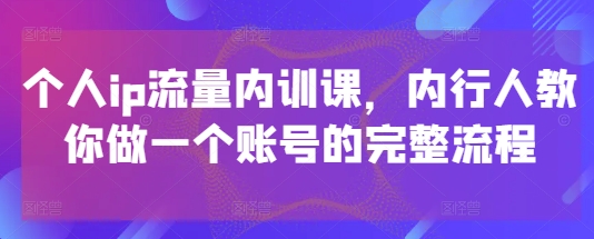个人ip流量内训课，内行人教你做一个账号的完整流程-赚钱网