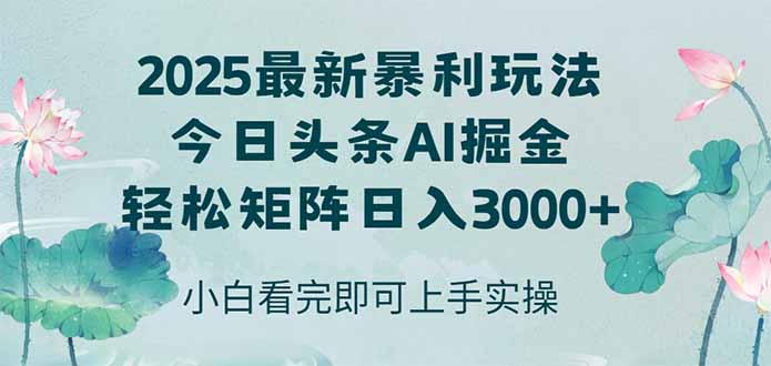 （14933期）今日头条2025年最新暴利玩法，思路简单，复制粘贴，轻松实现矩阵日入3000+-赚钱网