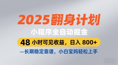 2025翻身计划，小程序全自动掘金，48小时可见收益，日入8张+，长期稳定靠谱，小白宝妈轻松上手【揭秘】-赚钱网