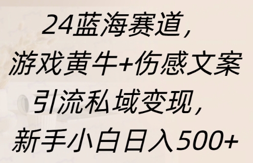 蓝海赛道，游戏黄牛+伤感文案引流私域变现，新手小白日入多张-赚钱网