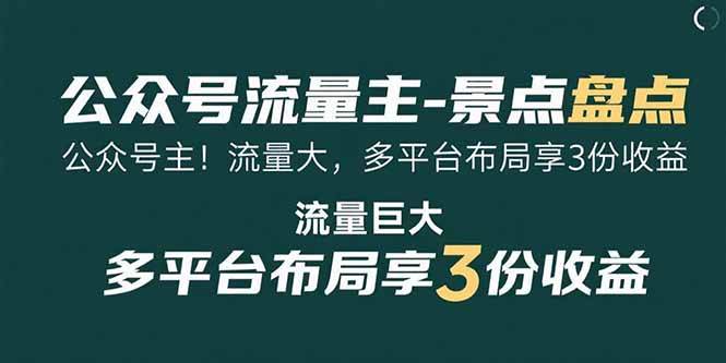 （15553期）公众号流量主-景点盘点 流量巨大 多平台布局享3份收益-赚钱网