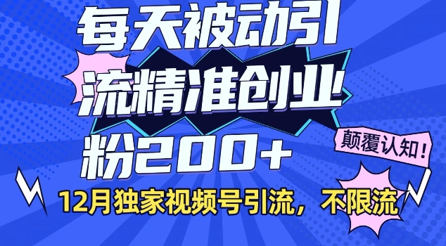 12月独家视频号引流每天被动引流精准创业粉200+不限流-赚钱网