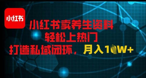 小红书卖养生资料轻松上热门，打造私域闭环，月入1W+-赚钱网