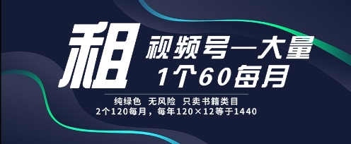 租视频号，一个60每月，2个120.纯绿色、无风险，常年租【揭秘】-赚钱网