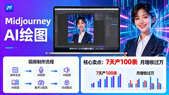 AI绘图照片开口说话视频制作：Midjourney+数字人，7天产100条月增收过万-赚钱网