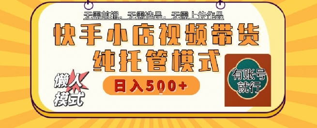 快手小店托管代运营，无需剪辑，无需选品，无需上传作品，全程无需操作，轻松月入5k+【揭秘】-赚钱网
