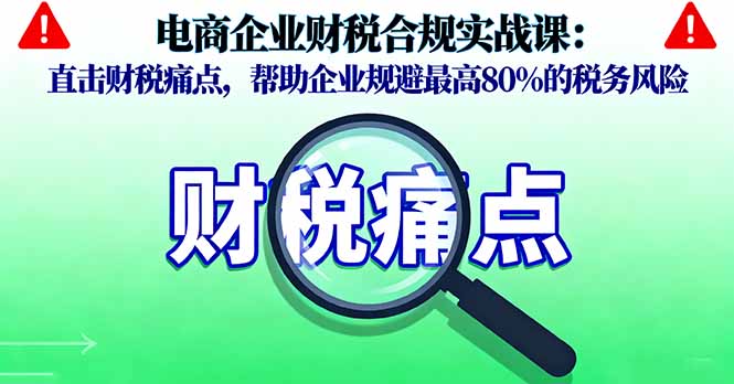 电商企业财税合规实战课，直击财税痛点，帮助企业规避最高80%的税务风险-赚钱网
