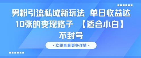男粉引流私域新玩法，单日收益达10张的变现路子 【适合小白】不封号-赚钱网