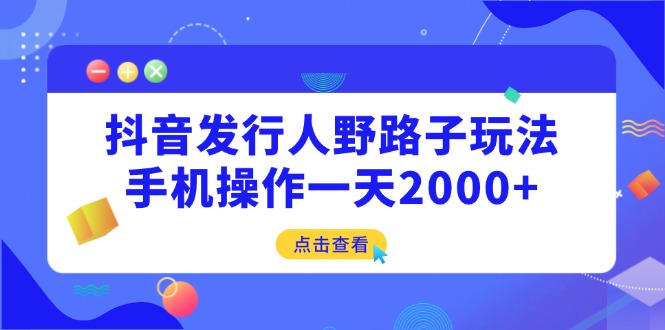 （14319期）抖音发行人野路子玩法，手机操作一天2000+-赚钱网