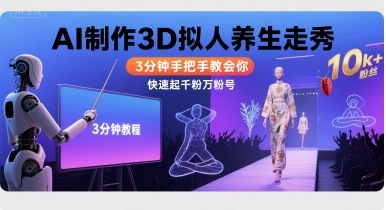 Ai制作3D拟人养生走秀，3分钟手把手教会你，快速起千粉万粉号-赚钱网