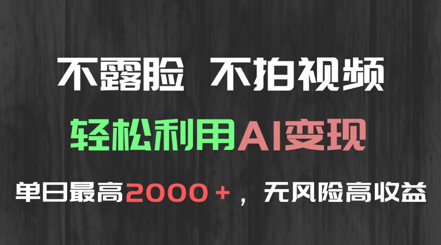 （15034期）不露脸，不拍视频，轻松利用AI变现，单日最高2000＋，无风险高利润-赚钱网