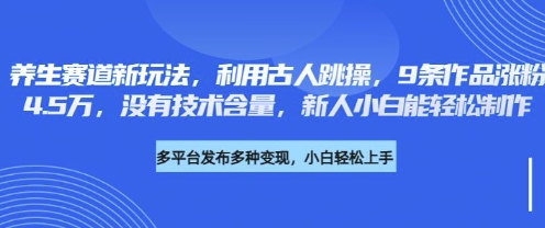 养生赛道新玩法，利用古人跳操，9条作品涨粉4.5W，没有技术含量，新人小白能轻松制作-赚钱网