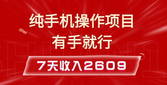 纯手机操作的小项目，有手就能做，7天收入2609+实操教程【揭秘】-赚钱网