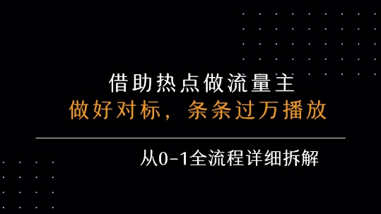 借力热点，乘顺风车玩流量主，条条过万播放， 每月收益5k+，从0-1全流程详细拆解-赚钱网