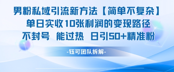 男粉私域引流新方法，单日收10张利润，日引流50+精准粉-赚钱网