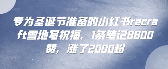 专为圣诞节准备的小红书recraft雪地写祝福，1条笔记8800赞，涨了2000粉-赚钱网