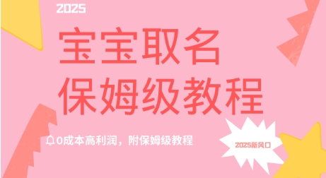2025新风口项目宝宝取名，0成本高利润，附保姆级教程-赚钱网