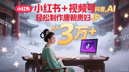 小红书+视频号+抖音，AI轻松制作唐朝贵妇IP，每天30分钟，轻松产出N条，月入3W+-赚钱网