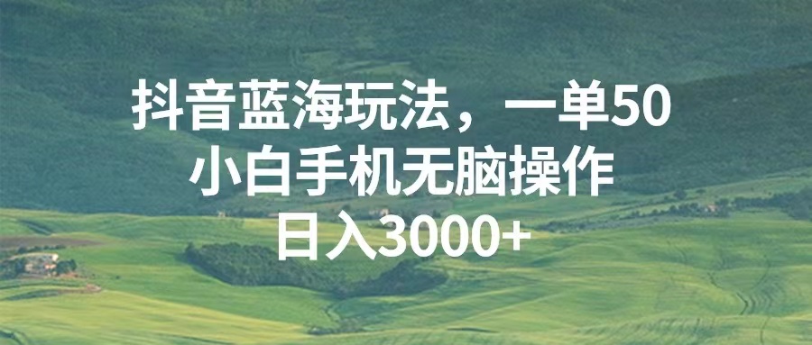 （13353期）抖音蓝海玩法，一单50，小白手机无脑操作，日入3000+-赚钱网