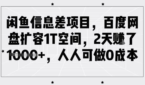闲鱼信息差项目，百度网盘扩容1T空间，2天收益1k+，人人可做0成本-赚钱网