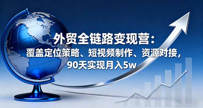 外贸全链路变现营：覆盖定位策略、短视频制作、资源对接，90天实现月入5w-赚钱网
