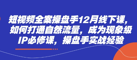 短视频全案操盘手12月线下课，如何打通自然流量，成为现象级IP必修课，操盘手实战经验-赚钱网