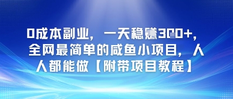 0成本副业，一天稳入3张，全网最简单的咸鱼小项目，人人都能做【附带项目教程】-赚钱网