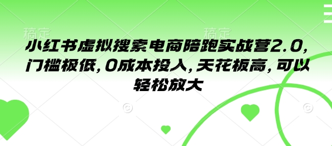 小红书虚拟搜索电商陪跑实战营2.0，门槛极低，0成本投入，天花板高，可以轻松放大-赚钱网
