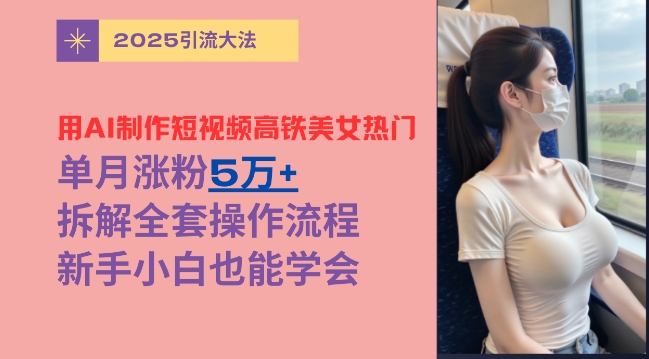 用AI制作短视频高铁美女热门玩法，单月涨粉5万+，拆解全套操作流程，新手小白也能学会-赚钱网
