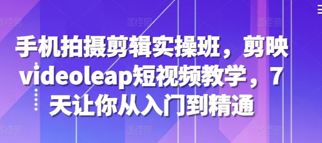 手机拍摄剪辑实操班，剪映videoleap短视频教学，7天让你从入门到精通-赚钱网