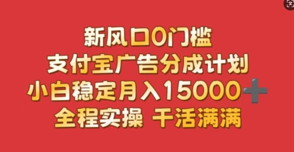 新风口0门槛，支付宝广告分成计划，小白稳定月入1.5w，全程实操，干活满满-赚钱网