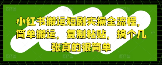 小红书搬运短剧实操全流程，简单搬运，复制粘贴，搞个几张真的很简单-赚钱网
