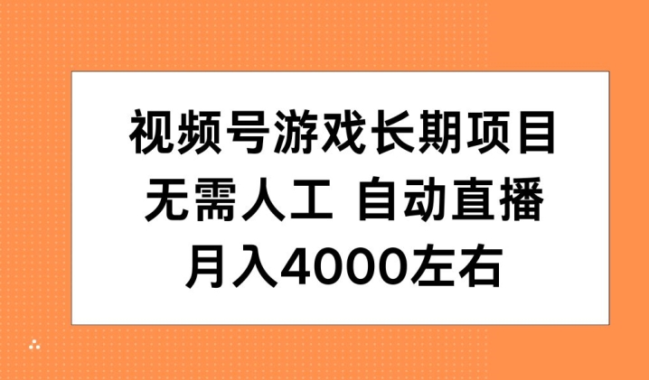 视频号游戏长期项目，无需人工，自动直播，月入4000左右-赚钱网