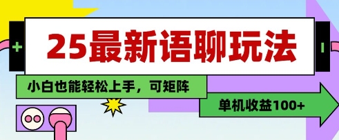25年最新语聊玩法，纯手工，单机收益100+，小白也能轻松上手，可矩阵操作-赚钱网