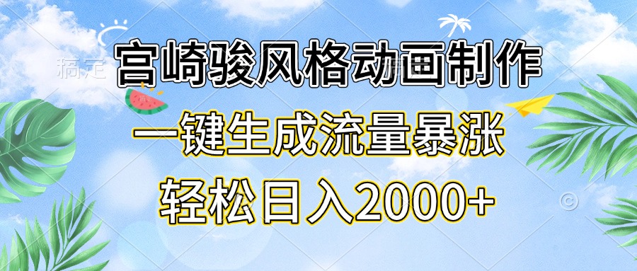 （13386期）宫崎骏风格动画制作，一键生成流量暴涨，轻松日入2000+-赚钱网
