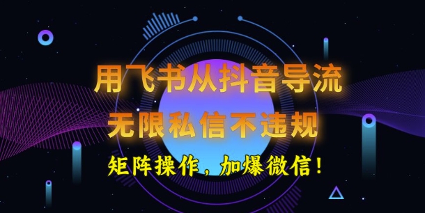 用飞书从抖音导流，无限私信不违规，抖音截流创业粉-赚钱网