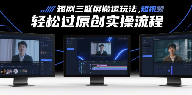 短剧三联屏搬运玩法，短剧搬运轻松过原创实操流程-赚钱网