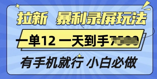 拉新暴利录屏玩法，一单12块，有手机就行，小白必做-赚钱网