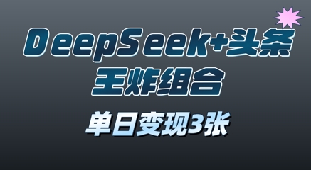 2025年DeepSeek+头条王炸组合，单日变现3张-赚钱网