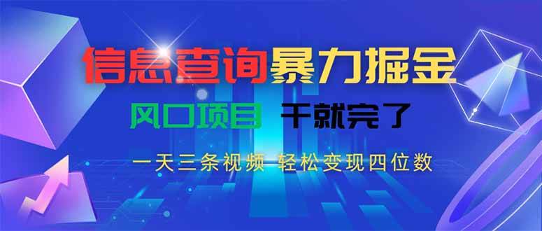 （15516期）信息查询暴力掘金，一天三条视频 轻松变现四位数，风口项目干就完了-赚钱网