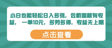 小白也能轻松日入多张，会截图就有收益， 一单10元，多劳多得，收益无上限-赚钱网