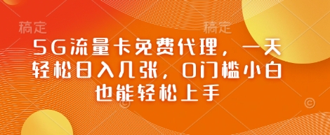 5G流量卡免费代理，一天轻松日入几张，0门槛小白也能轻松上手-赚钱网