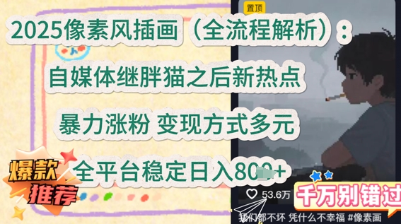 2025像素风插画(全流程解析)：自媒体继胖猫之后新热点，暴力涨粉，变现方式多元，全平台稳定日入多张-赚钱网