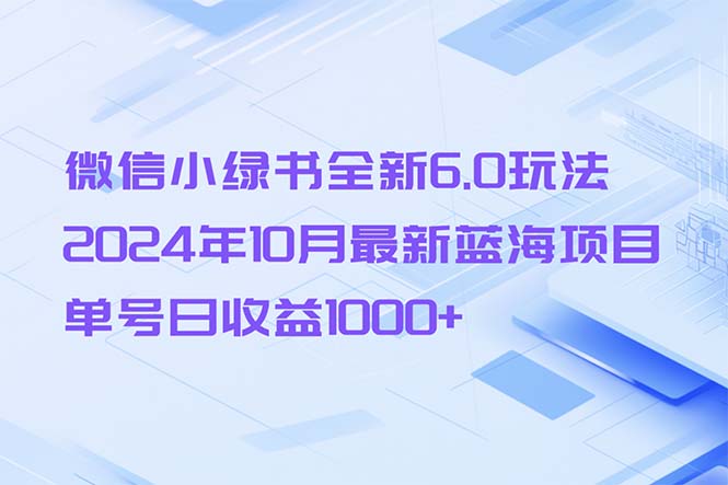 （13052期）微信小绿书全新6.0玩法，2024年10月最新蓝海项目，单号日收益1000+-赚钱网