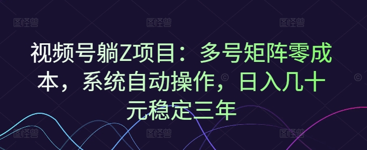 视频号躺Z项目：多号矩阵零成本，系统自动操作，日入几十元稳定三年-赚钱网