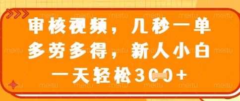 最新审核视频，几秒一单，多劳多得，新人小白一天轻松3张【揭秘】-赚钱网