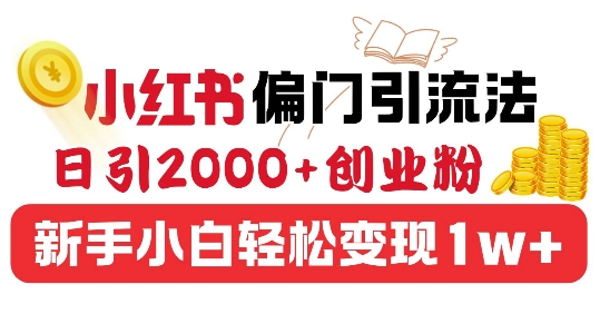 小红书偏门引流法，日引200+创业粉，新手小白轻松变现-赚钱网